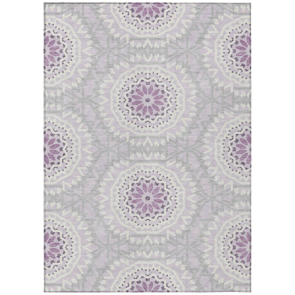 HomeRoots 5' Timeless Lilac Purple and Ivory Floral Medallion Area Rug for Stylish Indoor and Outdoor Spaces 8' X 10' 578643