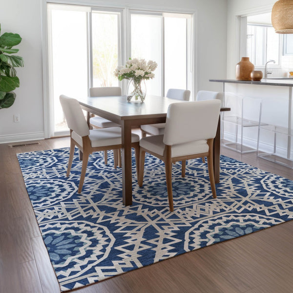 Homeroots 3' Floral Medallion Area Rug - Artichoke Green & Tan, Washable For Indoor & Outdoor Use, Durable Design 3' X 5' Polyester 578646