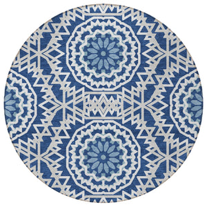 Homeroots 3' Floral Medallion Area Rug - Artichoke Green & Tan, Washable For Indoor & Outdoor Use, Durable Design 8' Round Polyester 578648