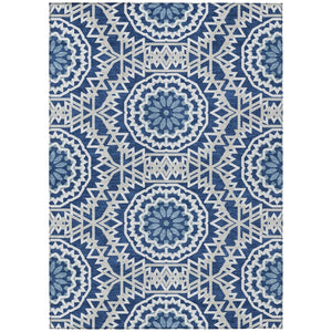 HomeRoots 5' Stunning Navy Blue Floral Medallion Area Rug – Washable, Indoor/Outdoor, Easy Care & Durable Design 8' X 10' 578649