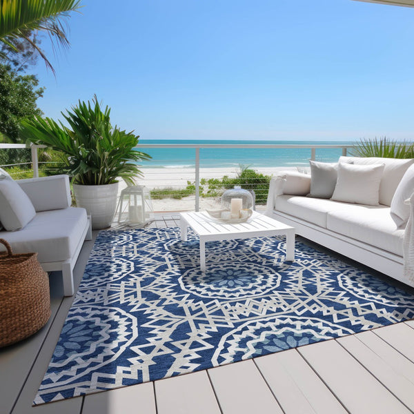 Homeroots 3' Floral Medallion Area Rug - Artichoke Green & Tan, Washable For Indoor & Outdoor Use, Durable Design 8' X 10' Polyester 578649