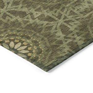 Homeroots 3' Floral Medallion Area Rug - Artichoke Green & Tan, Washable For Indoor & Outdoor Use, Durable Design 3' X 5' Polyester 578652