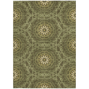 Homeroots 3' Floral Medallion Area Rug - Artichoke Green & Tan, Washable For Indoor & Outdoor Use, Durable Design 5' X 8' Polyester 578653
