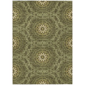 HomeRoots 5' Elegant Floral Medallion Area Rug - Olive Green & Gold Design for Indoor/Outdoor Durability 5' X 8' 578653