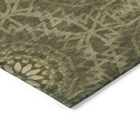 Homeroots 3' Floral Medallion Area Rug - Artichoke Green & Tan, Washable For Indoor & Outdoor Use, Durable Design 9' X 12' Polyester 578656
