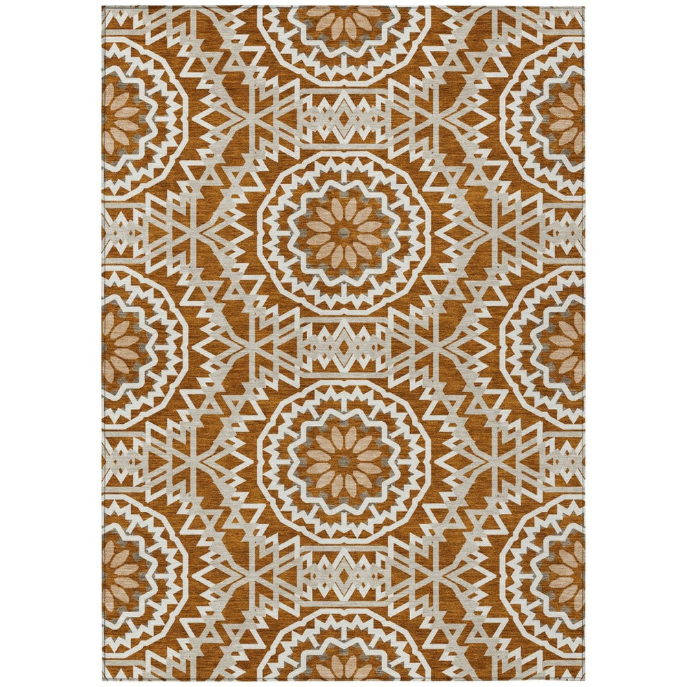 HomeRoots 5' Vibrant Floral Medallion Area Rug – Washable, Stain-Resistant, Perfect for Indoor & Outdoor Spaces 5' X 8' 578659