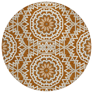 HomeRoots 5' Vibrant Floral Medallion Area Rug – Washable, Stain-Resistant, Perfect for Indoor & Outdoor Spaces 8' Round 578660