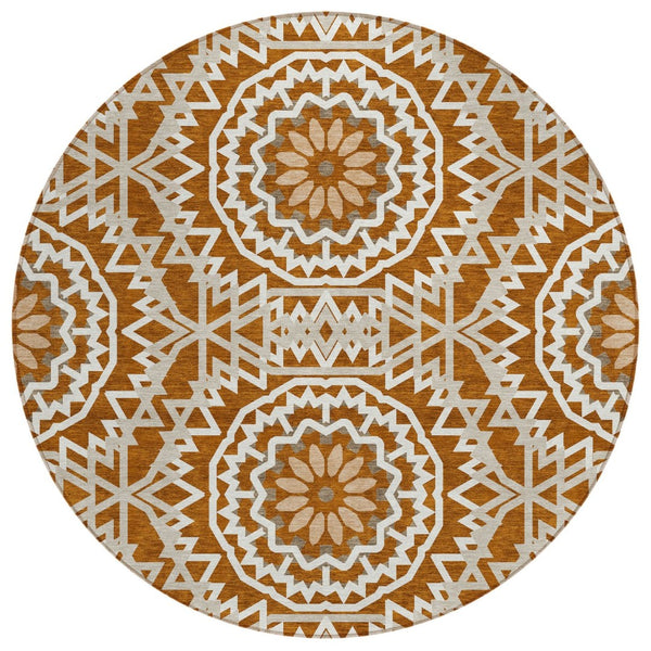 HomeRoots 5' Vibrant Floral Medallion Area Rug – Washable, Stain-Resistant, Perfect for Indoor & Outdoor Spaces 8' Round 578660