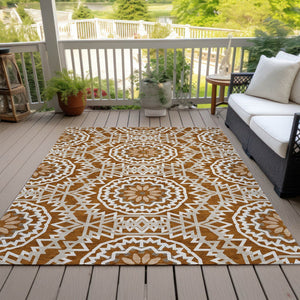 Homeroots 3' Floral Medallion Area Rug - Artichoke Green & Tan, Washable For Indoor & Outdoor Use, Durable Design 8' X 10' Polyester 578661