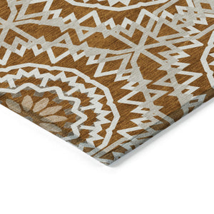 Homeroots 3' Floral Medallion Area Rug - Artichoke Green & Tan, Washable For Indoor & Outdoor Use, Durable Design 9' X 12' Polyester 578662