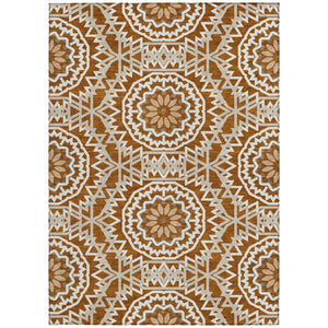 Homeroots 3' Floral Medallion Area Rug - Artichoke Green & Tan, Washable For Indoor & Outdoor Use, Durable Design 10' X 14' Polyester 578663