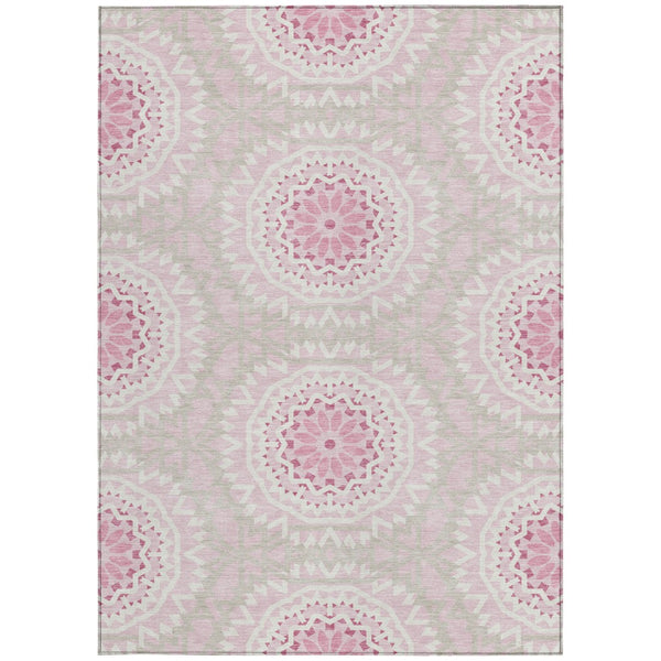 Homeroots 3' Floral Medallion Area Rug - Artichoke Green & Tan, Washable For Indoor & Outdoor Use, Durable Design 3' X 5' Polyester 578664