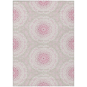 HomeRoots 5' Pink Blush and Ivory Floral Medallion Area Rug - Washable, Durable, Perfect for Indoor/Outdoor Use 5' X 8' 578665