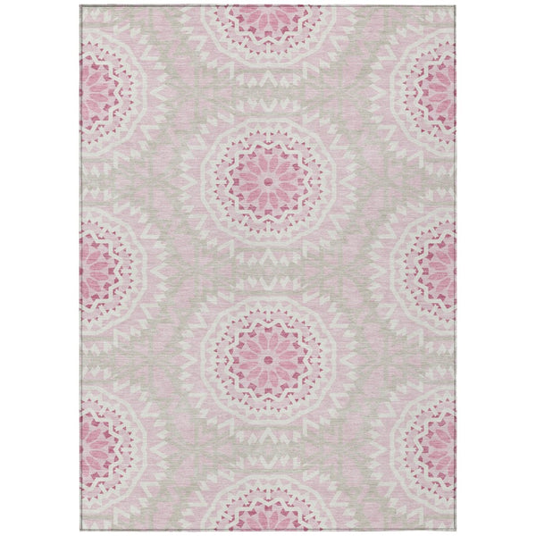 HomeRoots 5' Pink Blush and Ivory Floral Medallion Area Rug - Washable, Durable, Perfect for Indoor/Outdoor Use 5' X 8' 578665