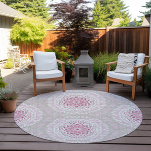 Homeroots 3' Floral Medallion Area Rug - Artichoke Green & Tan, Washable For Indoor & Outdoor Use, Durable Design 8' Round Polyester 578666
