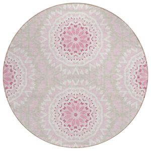 HomeRoots 5' Pink Blush and Ivory Floral Medallion Area Rug - Washable, Durable, Perfect for Indoor/Outdoor Use 8' Round 578666
