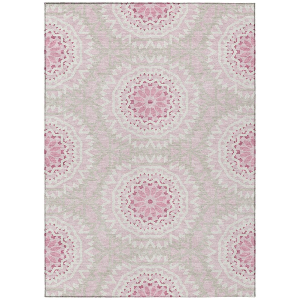 HomeRoots 9' Elegant Pink Blush and Ivory Floral Medallion Washable Area Rug for Indoor and Outdoor Spaces 9' X 12' 578668