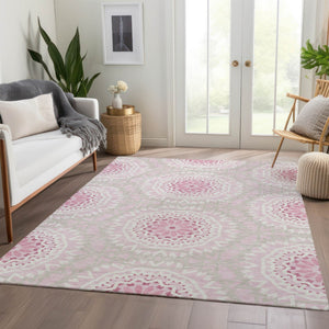 Homeroots 3' Floral Medallion Area Rug - Artichoke Green & Tan, Washable For Indoor & Outdoor Use, Durable Design 10' X 14' Polyester 578669
