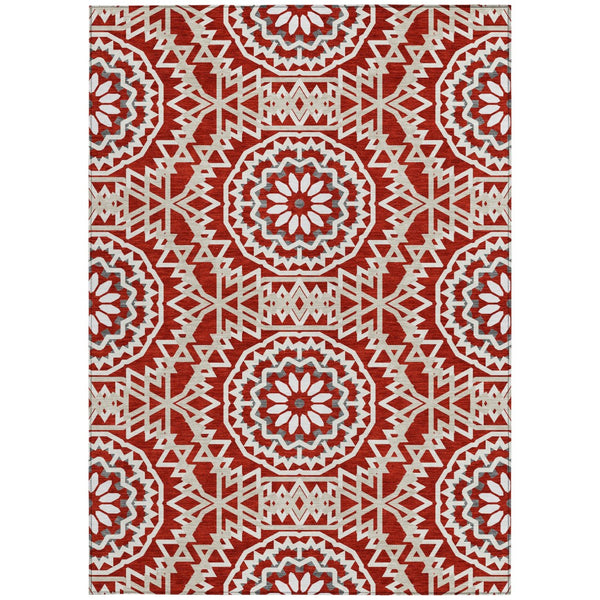 Homeroots 3' Floral Medallion Area Rug - Artichoke Green & Tan, Washable For Indoor & Outdoor Use, Durable Design 5' X 8' Polyester 578671
