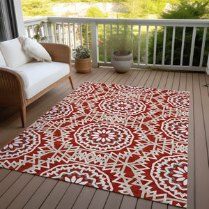 Homeroots 3' Floral Medallion Area Rug - Artichoke Green & Tan, Washable For Indoor & Outdoor Use, Durable Design 5' X 8' Polyester 578671