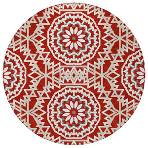 Homeroots 3' Floral Medallion Area Rug - Artichoke Green & Tan, Washable For Indoor & Outdoor Use, Durable Design 8' Round Polyester 578672