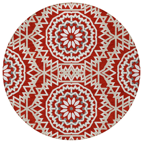 Homeroots 3' Floral Medallion Area Rug - Artichoke Green & Tan, Washable For Indoor & Outdoor Use, Durable Design 8' Round Polyester 578672