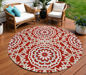 Homeroots 3' Floral Medallion Area Rug - Artichoke Green & Tan, Washable For Indoor & Outdoor Use, Durable Design 8' Round Polyester 578672