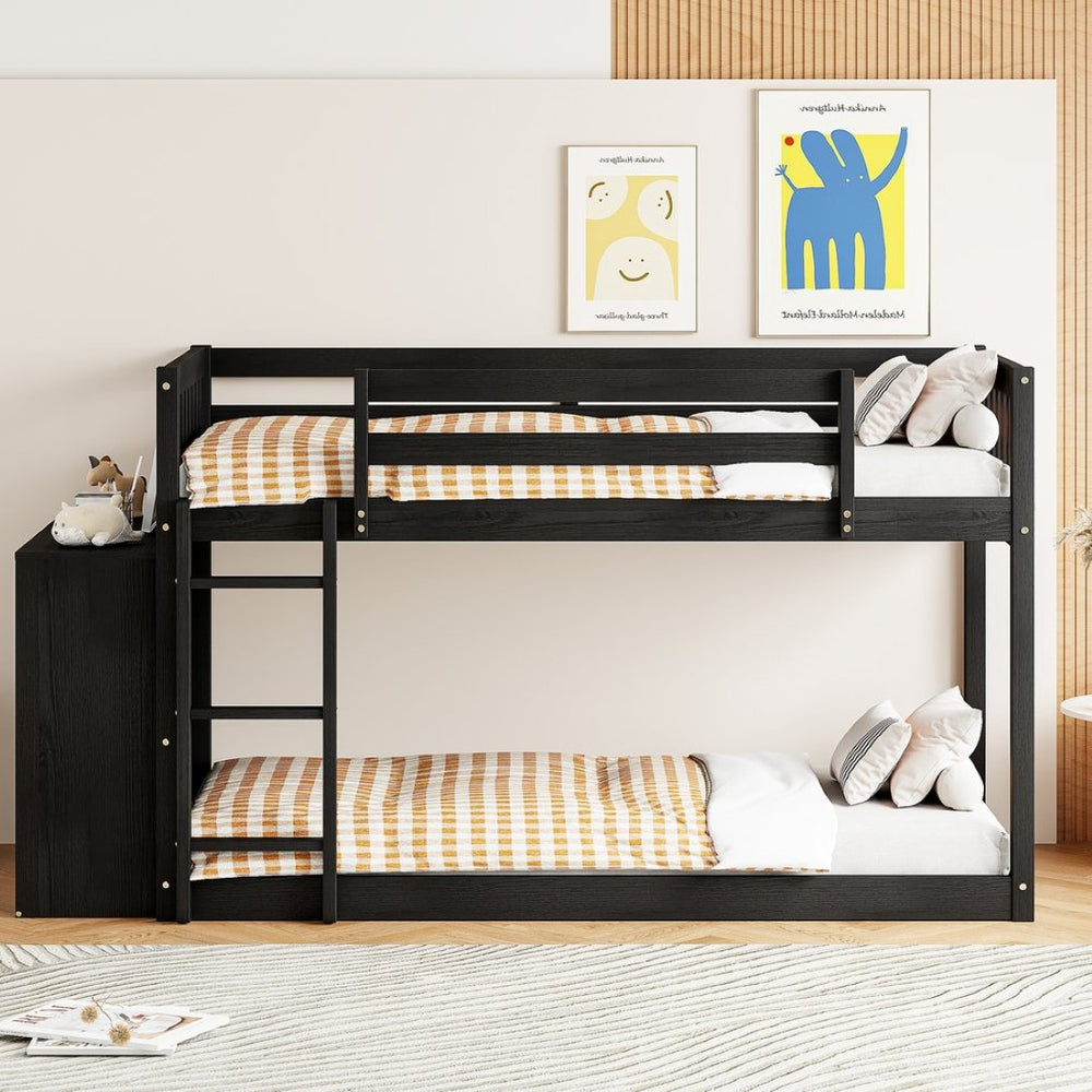English Elm Twin Over Bunk Bed with Four Storage Drawers Open Shelving Kids Bedroom Espresso LT000167AAP-1