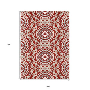 Homeroots 3' Floral Medallion Area Rug - Artichoke Green & Tan, Washable For Indoor & Outdoor Use, Durable Design 9' X 12' Polyester 578674