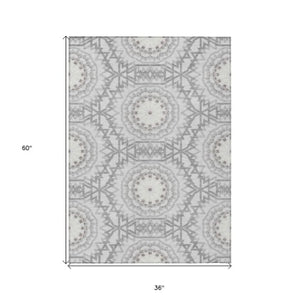 Homeroots 3' Floral Medallion Area Rug - Artichoke Green & Tan, Washable For Indoor & Outdoor Use, Durable Design 3' X 5' Polyester 578676