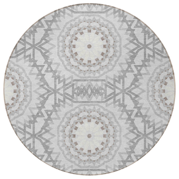 Homeroots 3' Floral Medallion Area Rug - Artichoke Green & Tan, Washable For Indoor & Outdoor Use, Durable Design 8' Round Polyester 578678