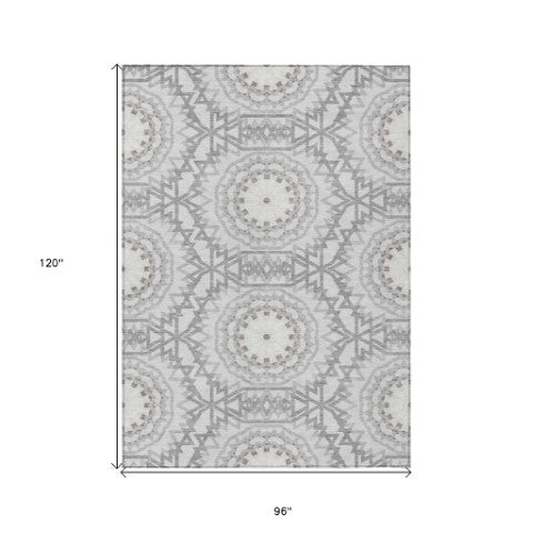 Homeroots 3' Floral Medallion Area Rug - Artichoke Green & Tan, Washable For Indoor & Outdoor Use, Durable Design 8' X 10' Polyester 578679