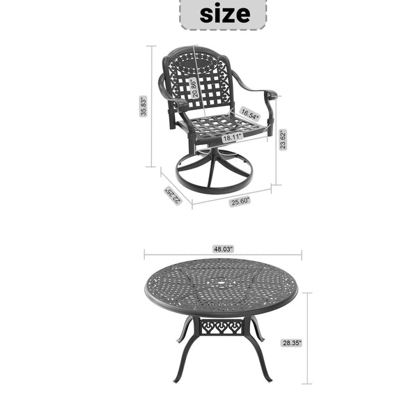 English Elm 7-piece Cast Aluminum Outdoor Dining Set with Swivel Chairs and Round Patio Table W1710S00350