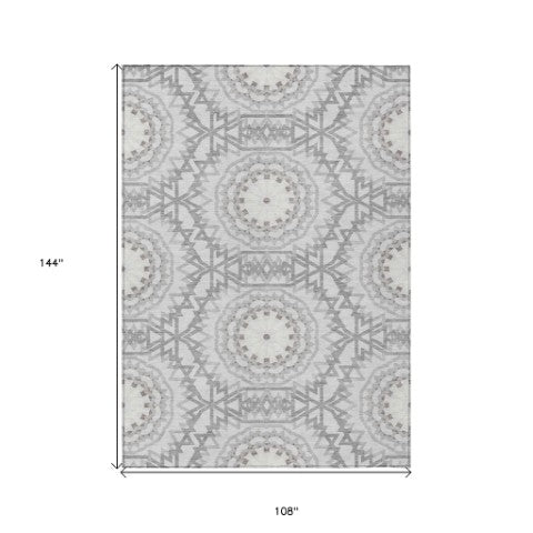 Homeroots 3' Floral Medallion Area Rug - Artichoke Green & Tan, Washable For Indoor & Outdoor Use, Durable Design 9' X 12' Polyester 578680