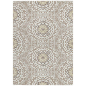 Homeroots 3' Floral Medallion Area Rug - Artichoke Green & Tan, Washable For Indoor & Outdoor Use, Durable Design 3' X 5' Polyester 578682