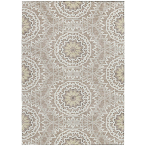 Homeroots 3' Floral Medallion Area Rug - Artichoke Green & Tan, Washable For Indoor & Outdoor Use, Durable Design 3' X 5' Polyester 578682