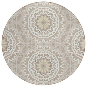 HomeRoots 5' Stylish Floral Medallion Area Rug - Durable, Washable Indoor/Outdoor Decor for High-Traffic Spaces 8' Round 578684