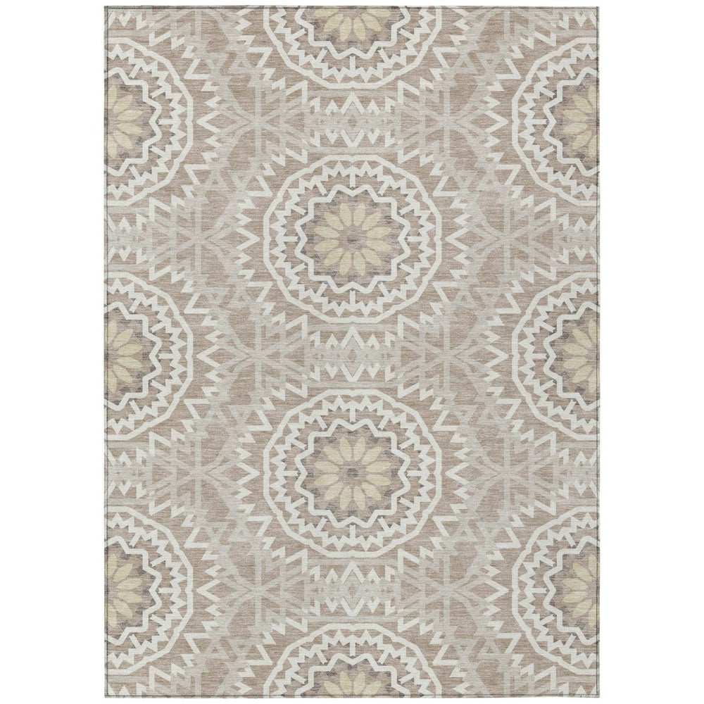 HomeRoots 9' Taupe Khaki Ivory Floral Medallion Area Rug - Stylish, Washable, Indoor-Outdoor Comfort for Homes 9' X 12' 578686