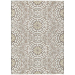 HomeRoots 9' Taupe Khaki Ivory Floral Medallion Area Rug - Stylish, Washable, Indoor-Outdoor Comfort for Homes 9' X 12' 578686