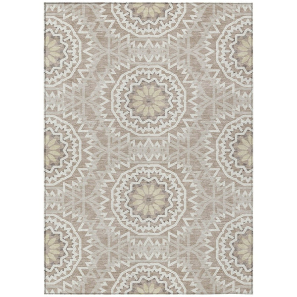 HomeRoots 9' Taupe Khaki Ivory Floral Medallion Area Rug - Stylish, Washable, Indoor-Outdoor Comfort for Homes 9' X 12' 578686