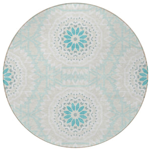 Homeroots 3' Floral Medallion Area Rug - Artichoke Green & Tan, Washable For Indoor & Outdoor Use, Durable Design 8' Round Polyester 578690