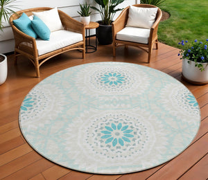 Homeroots 3' Floral Medallion Area Rug - Artichoke Green & Tan, Washable For Indoor & Outdoor Use, Durable Design 8' Round Polyester 578690