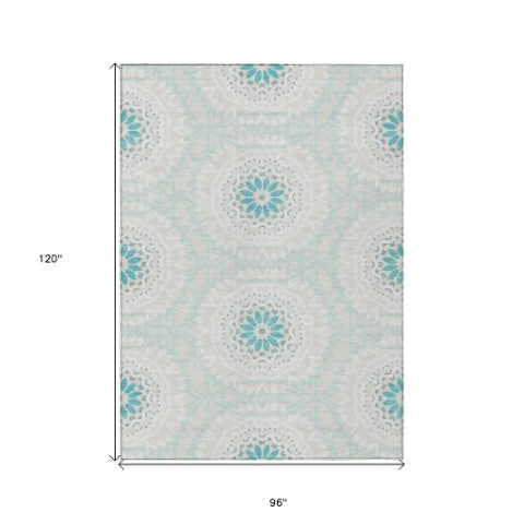 Homeroots 3' Floral Medallion Area Rug - Artichoke Green & Tan, Washable For Indoor & Outdoor Use, Durable Design 8' X 10' Polyester 578691