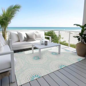 Homeroots 3' Floral Medallion Area Rug - Artichoke Green & Tan, Washable For Indoor & Outdoor Use, Durable Design 9' X 12' Polyester 578692