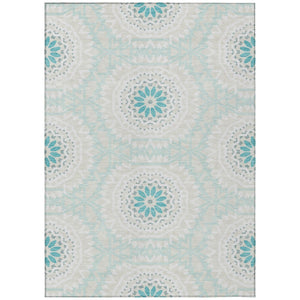 HomeRoots 9' Floral Medallion Area Rug in Teal Blue, Beige & Ivory – Durable, Washable, Indoor/Outdoor Style 9' X 12' 578692