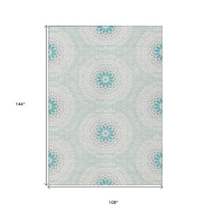 Homeroots 3' Floral Medallion Area Rug - Artichoke Green & Tan, Washable For Indoor & Outdoor Use, Durable Design 9' X 12' Polyester 578692