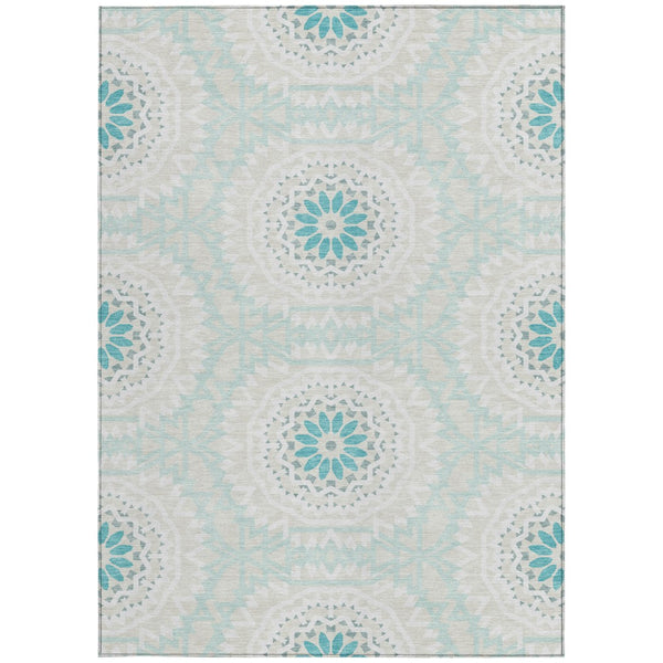 Homeroots 3' Floral Medallion Area Rug - Artichoke Green & Tan, Washable For Indoor & Outdoor Use, Durable Design 10' X 14' Polyester 578693