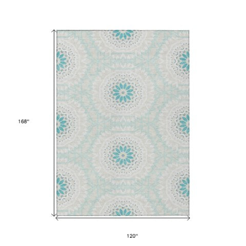 Homeroots 3' Floral Medallion Area Rug - Artichoke Green & Tan, Washable For Indoor & Outdoor Use, Durable Design 10' X 14' Polyester 578693