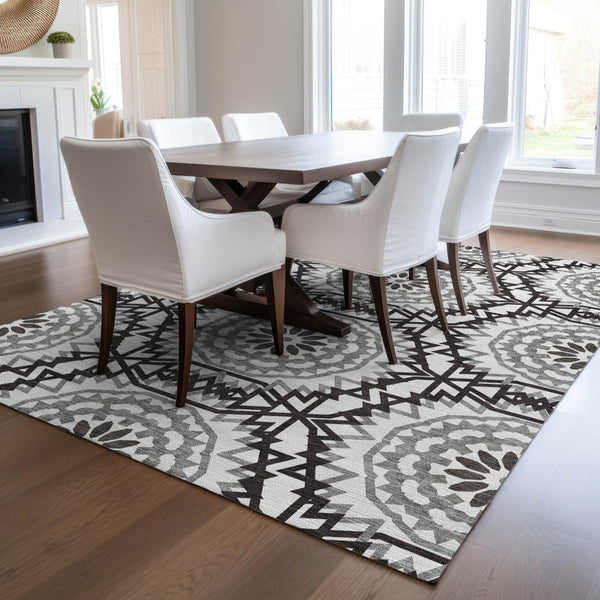 Homeroots 3' Floral Medallion Area Rug - Artichoke Green & Tan, Washable For Indoor & Outdoor Use, Durable Design 5' X 8' Polyester 578695