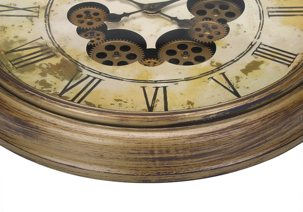 English Elm Clocks, 23" Round Vintage-Industrial Wall Clock With Moving Gear Mechanism & Antique Finish B2710P287144